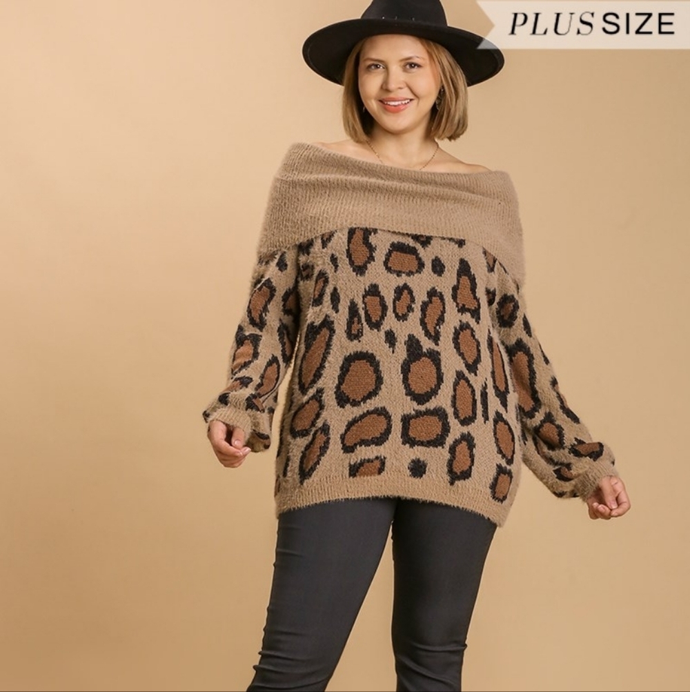 Leopard Print Off-Shoulder Sweater
